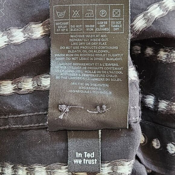 Ted Baker Jean Shirt Mens 6 US L Black Cream Cotton LS Swiss Dots Buttons Boho - Picture 9 of 15